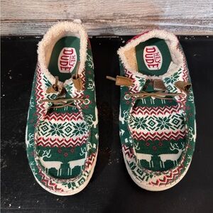 Hey Dude Green and Red Christmas Festive Shoes